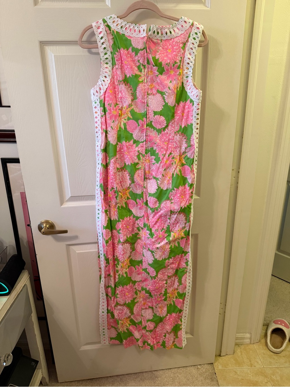 Lilly Pulitzer Pink & Green Floral Sleeveless Shift Dress with White Trim - Picture 2 of 3